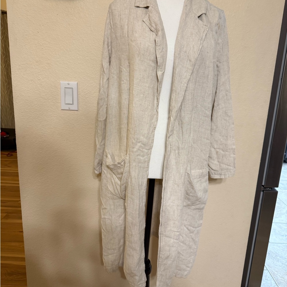 Rachel Pally Rayon/Linen Long Collared Open Front Sweater Jacket Cardigan Large